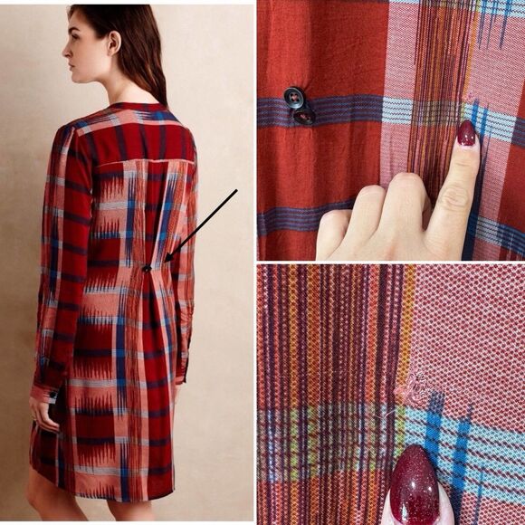 Anthropologie 11.1.Tylho Sao Paulo Plaid Pintuck Tunic Shirt Dress Medium FLAWED - Picture 5 of 12